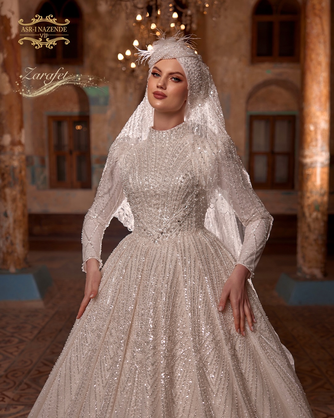 Kristal Taş İşlemeli Kol Dekolteli A Kesim Gelinlik